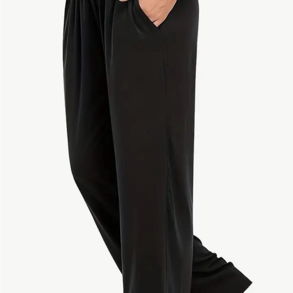 NWOT Yoga Pants, Pleated High Waist Loose Slant Pocket Wide Leg Dark Gray SZ XXL - Picture 5 of 10